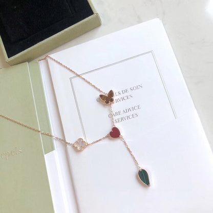 [⭐Reverie Jewels]LUCKY SPRING 4 MOTIFS ROSE GOLD NECKLACE