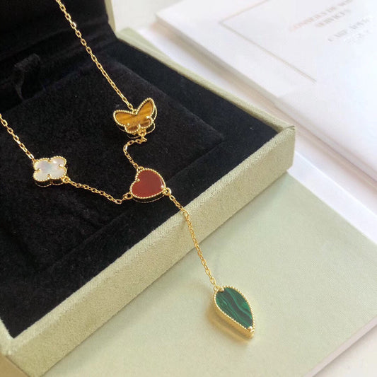 [⭐Reverie Jewels]LUCKY SPRING 4 MOTIFS ROSE GOLD NECKLACE
