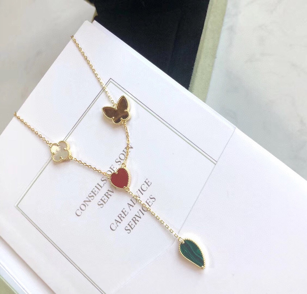 [⭐Reverie Jewels]LUCKY SPRING 4 MOTIFS ROSE GOLD NECKLACE