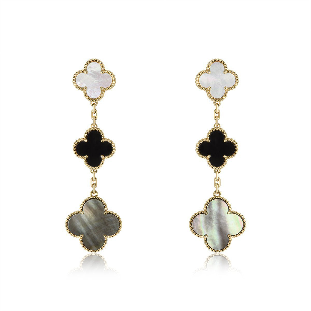 [⭐Reverie Jewels]CLOVER EARRINGS GOLD ONYX MOP 3 MOTIF