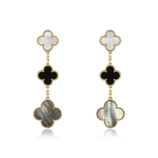 [⭐Reverie Jewels]CLOVER EARRINGS GOLD ONYX MOP 3 MOTIF