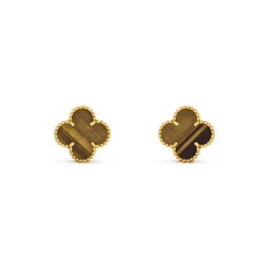 [⭐Reverie Jewels]CLOVER MEDIUM 1 MOTIFS TIGER EYE EARRINGS