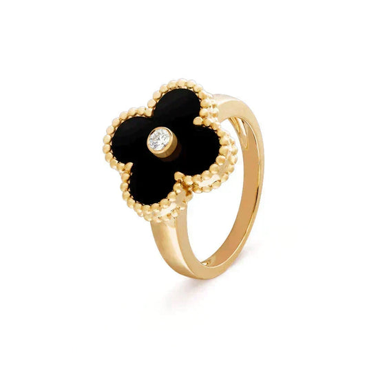 [⭐Reverie Jewels]CLOVER ONYX RING GOLD DIAMOND