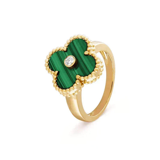 [⭐Reverie Jewels]CLOVER MALACHITE RING GOLD DIAMOND