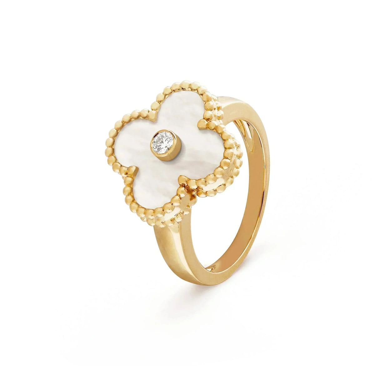 [⭐Reverie Jewels]CLOVER PINK MOP RING GOLD DIAMOND