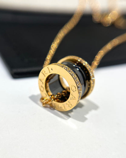 [⭐Reverie Jewels]ZERO 1 BLACK CERAMIC DIAMOND PINK GOLD NECKLACE