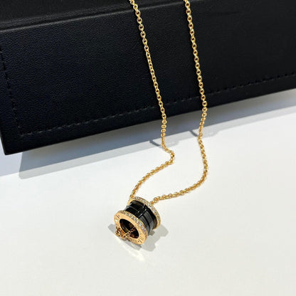 [⭐Reverie Jewels]ZERO 1 BLACK CERAMIC DIAMOND PINK GOLD NECKLACE