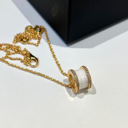 [⭐Reverie Jewels]ZERO 1 WHITE CERAMIC DIAMOND PINK GOLD NECKLACE