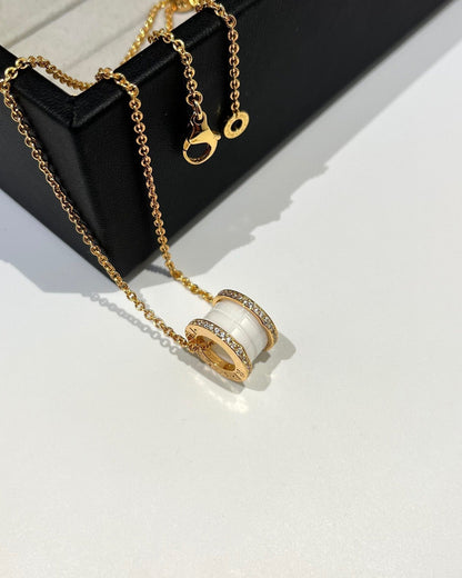 [⭐Reverie Jewels]ZERO 1 WHITE CERAMIC DIAMOND PINK GOLD NECKLACE